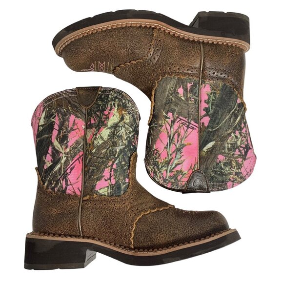 ARIAT Fatbaby Mossy Oak Pink Camo Western Roper Short Boots Womens SZ 6.5B - Picture 8 of 8